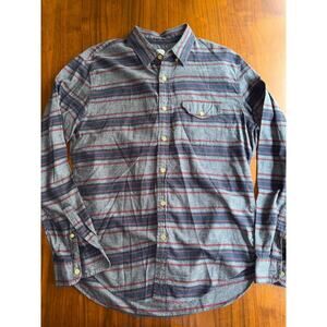 J.Crew Workshirt Men's Medium Striped Button-Down Gray Navy Burgundy Stripe 100%